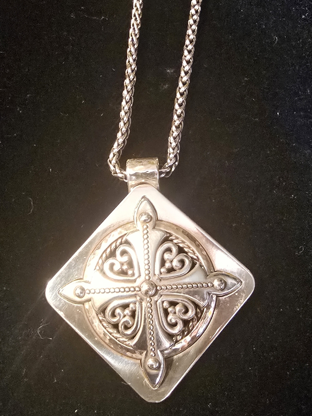 Brighton silver-tone diamond-shaped cross pendant necklace